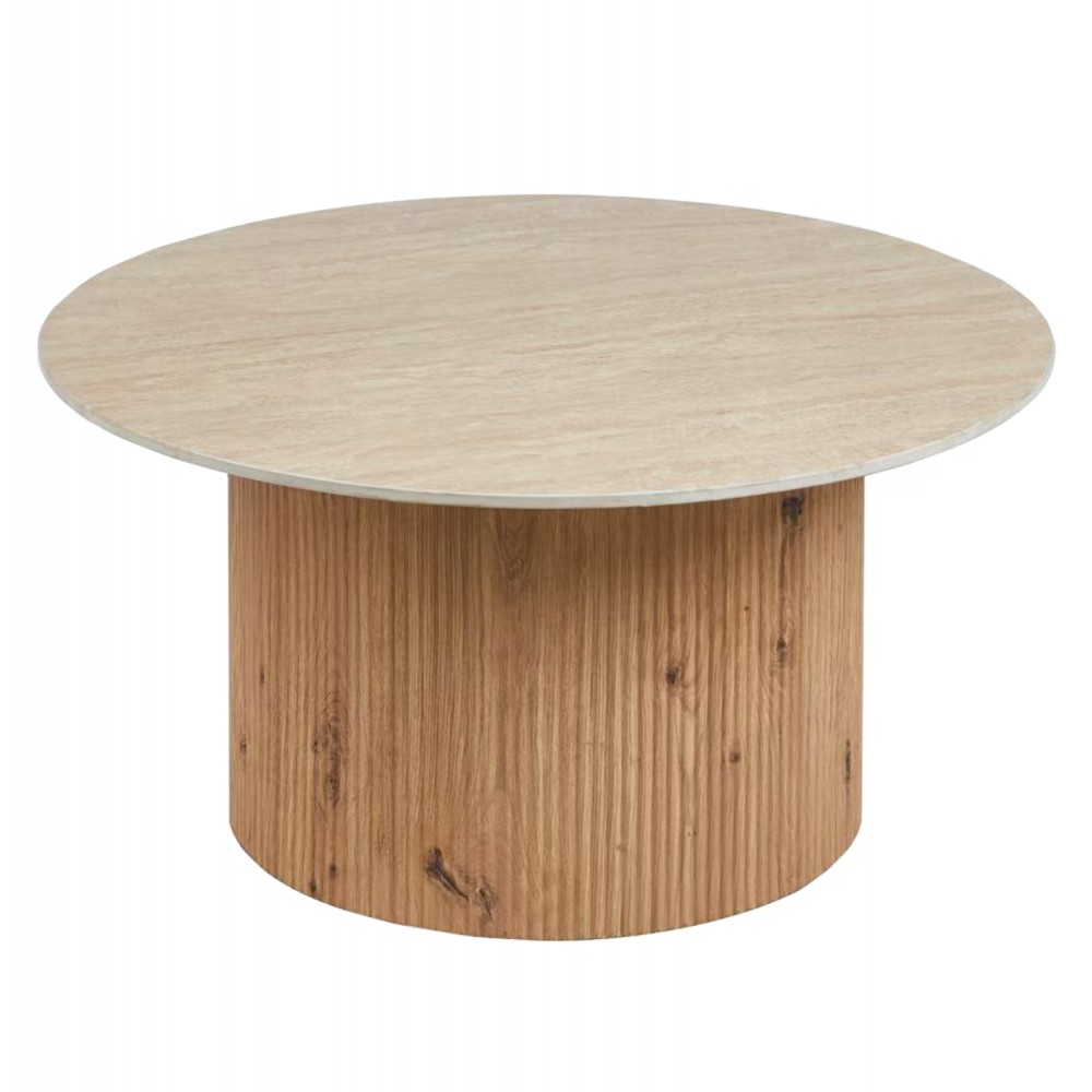 Τραπέζι σαλονιού "TWIL" από mdf/κεραμικό σε χρώμα φυσικό/τραβερτίνα Φ84x39