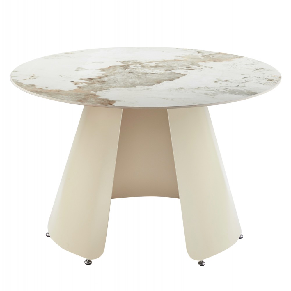 Τραπέζι τραπεζαρίας "SEDAR" στρογγυλό από μέταλλο/κεραμικό σε χρώμα κρεμ Φ120x76