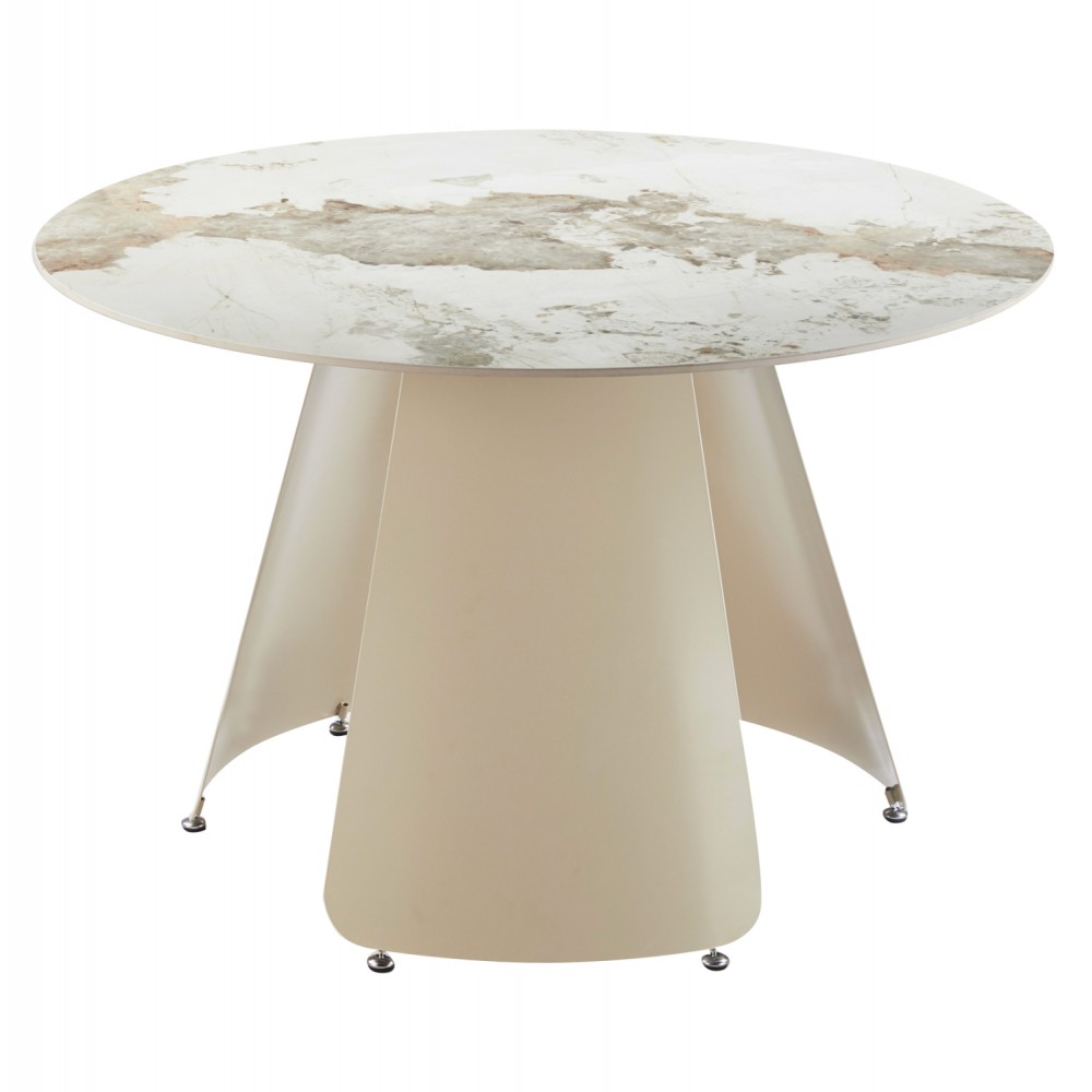 Τραπέζι τραπεζαρίας "SEDAR" στρογγυλό από μέταλλο/κεραμικό σε χρώμα κρεμ Φ120x76