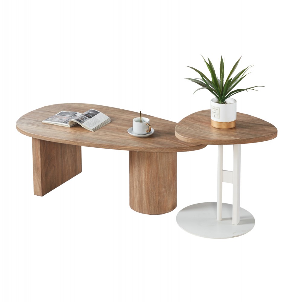 Σετ τραπέζια σαλονιού "ALPER" 2τμχ από mdf/μέταλλο σε χρώμα σονόμα/λευκό 110x60x40