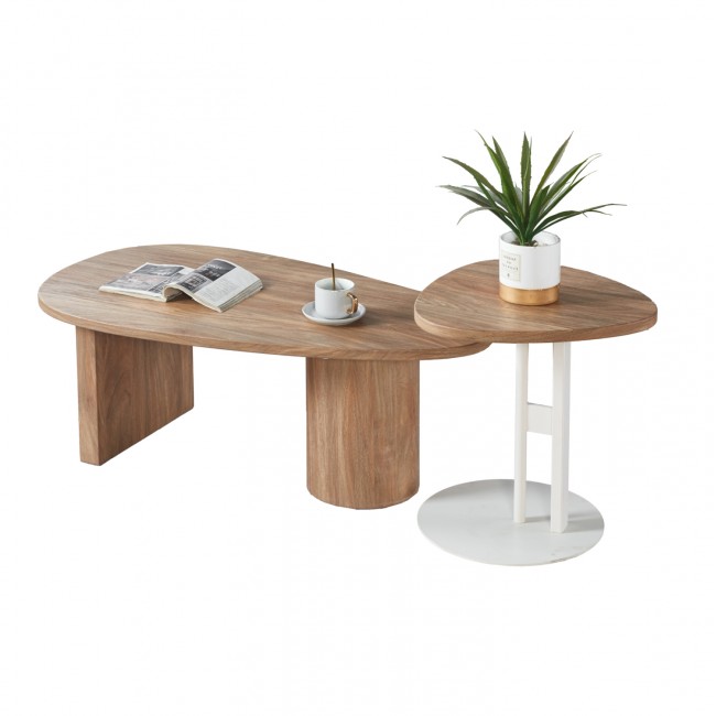 Σετ τραπέζια σαλονιού "ALPER" 2τμχ από mdf/μέταλλο σε χρώμα σονόμα/λευκό 110x60x40