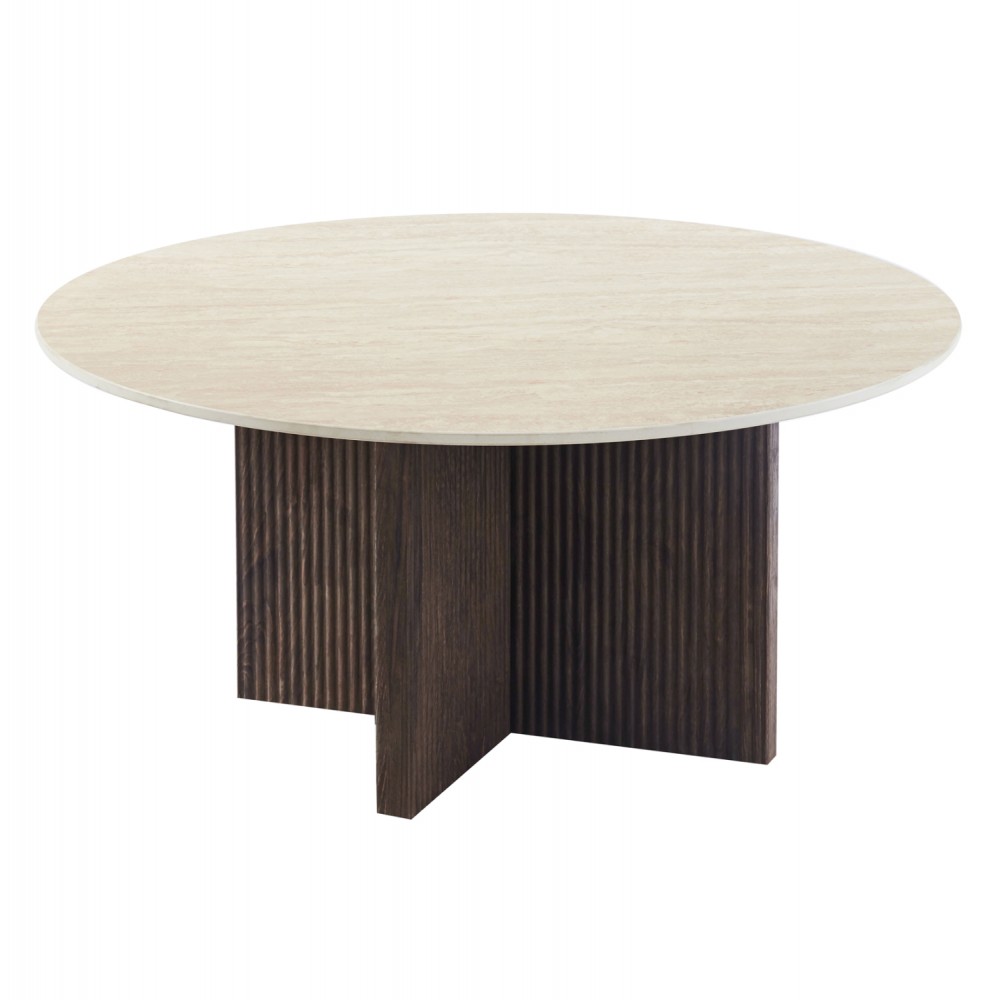 Τραπέζι σαλονιού "SKY" στρογγυλό από mdf/κεραμικό σε χρώμα καφέ/τραβερτίνα Φ80x40