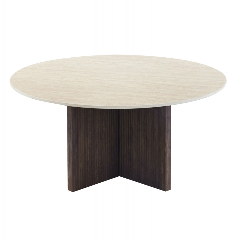 Τραπέζι σαλονιού "SKY" στρογγυλό από mdf/κεραμικό σε χρώμα καφέ/τραβερτίνα Φ80x40