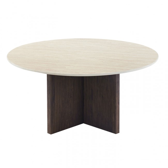 Τραπέζι σαλονιού "SKY" στρογγυλό από mdf/κεραμικό σε χρώμα καφέ/τραβερτίνα Φ80x40