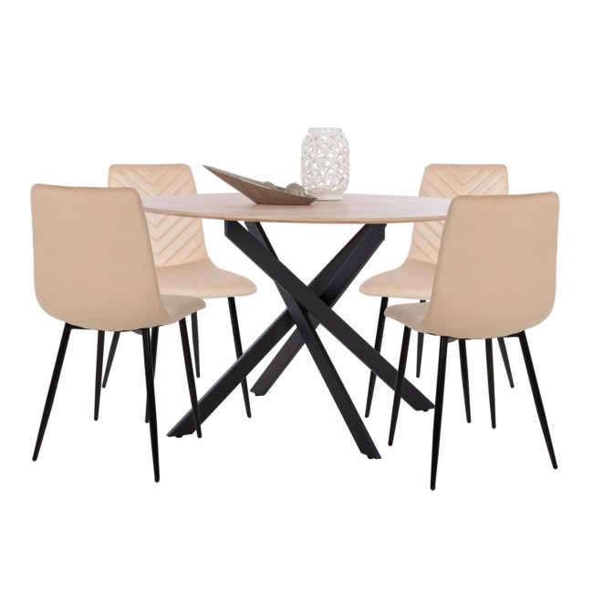 Σετ τραπεζαρίας "ROSARIO" 5τμχ από mdf/μέταλλο/βελούδο σε χρώμα σονόμα/μαύρο/εκρού Φ120x75