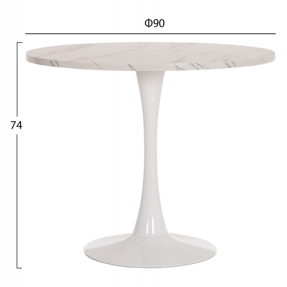 Τραπέζι τραπεζαρίας "ROLLO" στρογγυλό σε χρώμα λευκό μαρμάρου Φ90x74