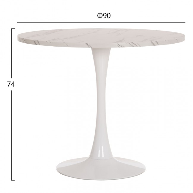 Τραπέζι τραπεζαρίας "ROLLO" στρογγυλό σε χρώμα λευκό μαρμάρου Φ90x74
