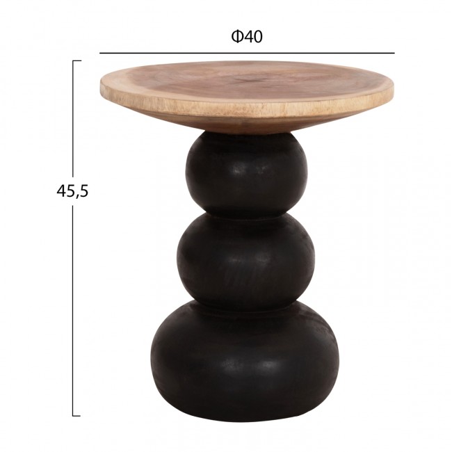 Τραπέζι βοηθητικό "JACKY" από ξύλο suar σε χρώμα μαύρο/φυσικό Φ40x45.5