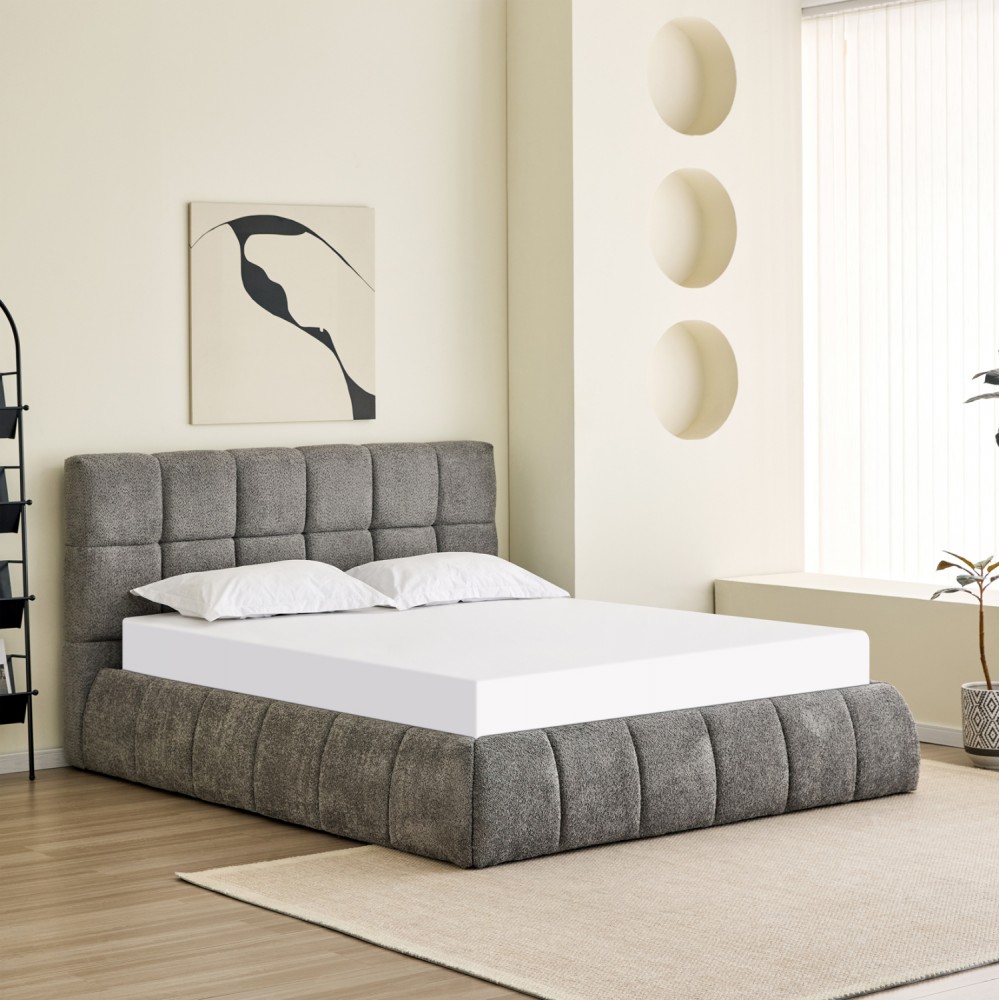 Κρεβάτι διπλό "EDDY" με αποθηκευτικό χώρο από ύφασμα μπουκλέ σε χρώμα γκρι 160x200