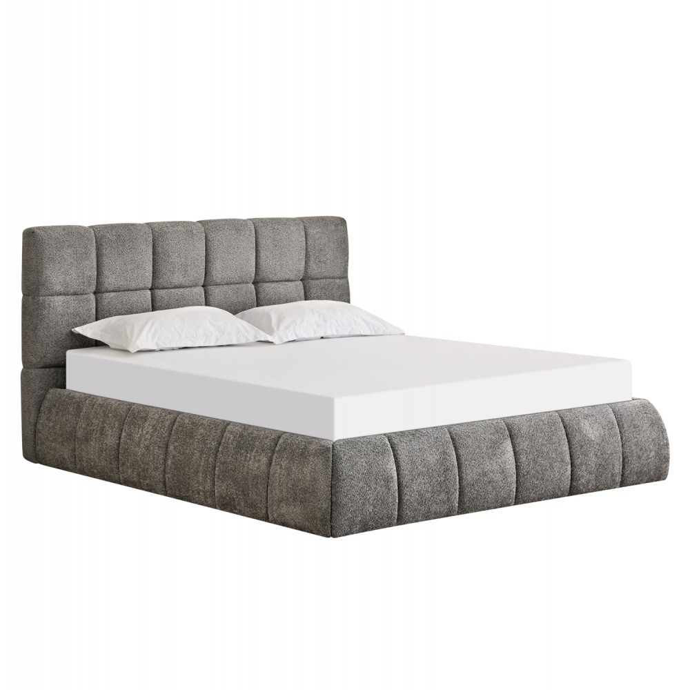 Κρεβάτι διπλό "EDDY" με αποθηκευτικό χώρο από ύφασμα μπουκλέ σε χρώμα γκρι 160x200