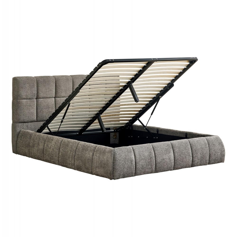 Κρεβάτι διπλό "EDDY" με αποθηκευτικό χώρο από ύφασμα μπουκλέ σε χρώμα γκρι 160x200