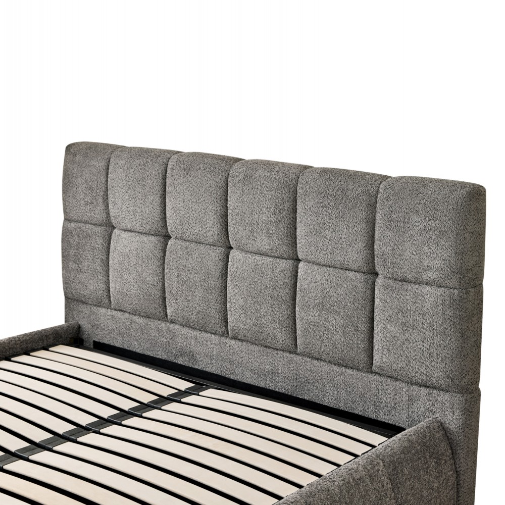 Κρεβάτι διπλό "EDDY" με αποθηκευτικό χώρο από ύφασμα μπουκλέ σε χρώμα γκρι 160x200
