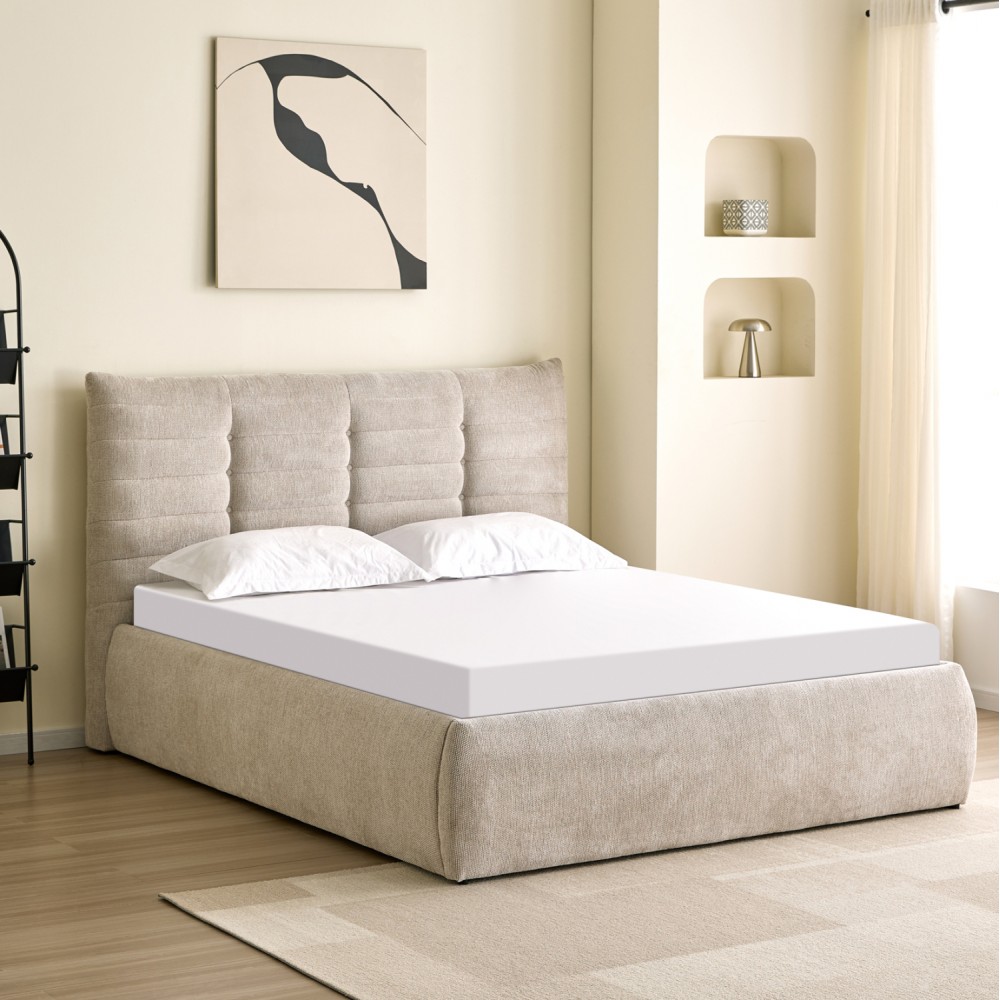 Κρεβάτι διπλό "SANDRA" με αποθηκευτικό χώρο από ύφασμα σε χρώμα μπεζ 160x200