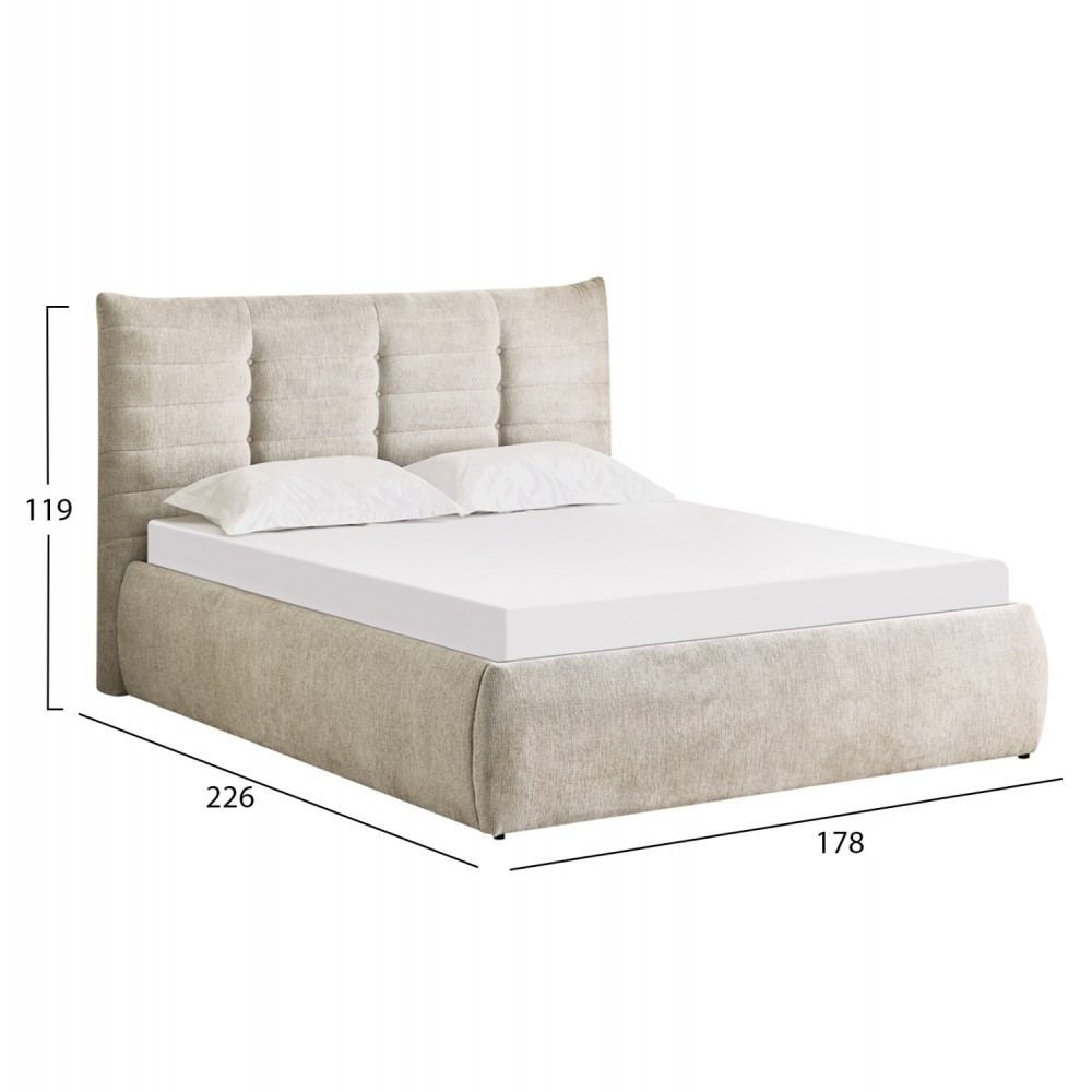 Κρεβάτι διπλό "SANDRA" με αποθηκευτικό χώρο από ύφασμα σε χρώμα μπεζ 160x200