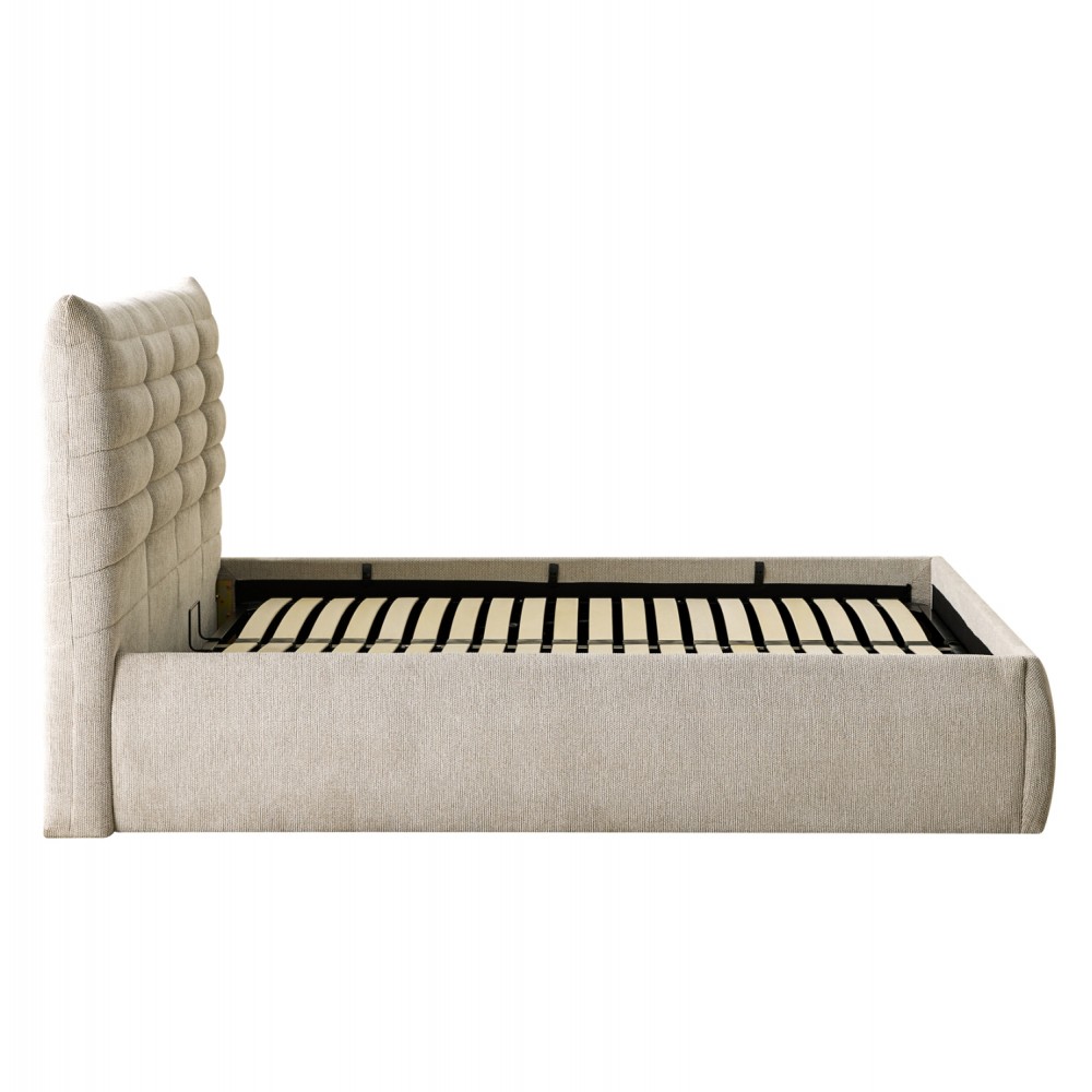Κρεβάτι διπλό "SANDRA" με αποθηκευτικό χώρο από ύφασμα σε χρώμα μπεζ 160x200