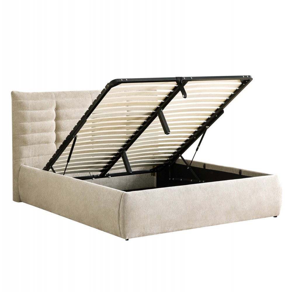 Κρεβάτι διπλό "SANDRA" με αποθηκευτικό χώρο από ύφασμα σε χρώμα μπεζ 160x200