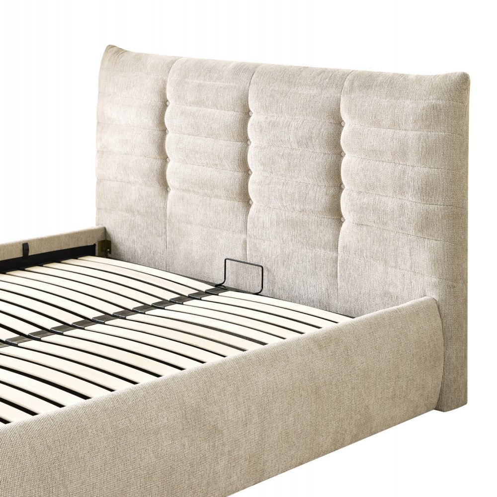 Κρεβάτι διπλό "SANDRA" με αποθηκευτικό χώρο από ύφασμα σε χρώμα μπεζ 160x200