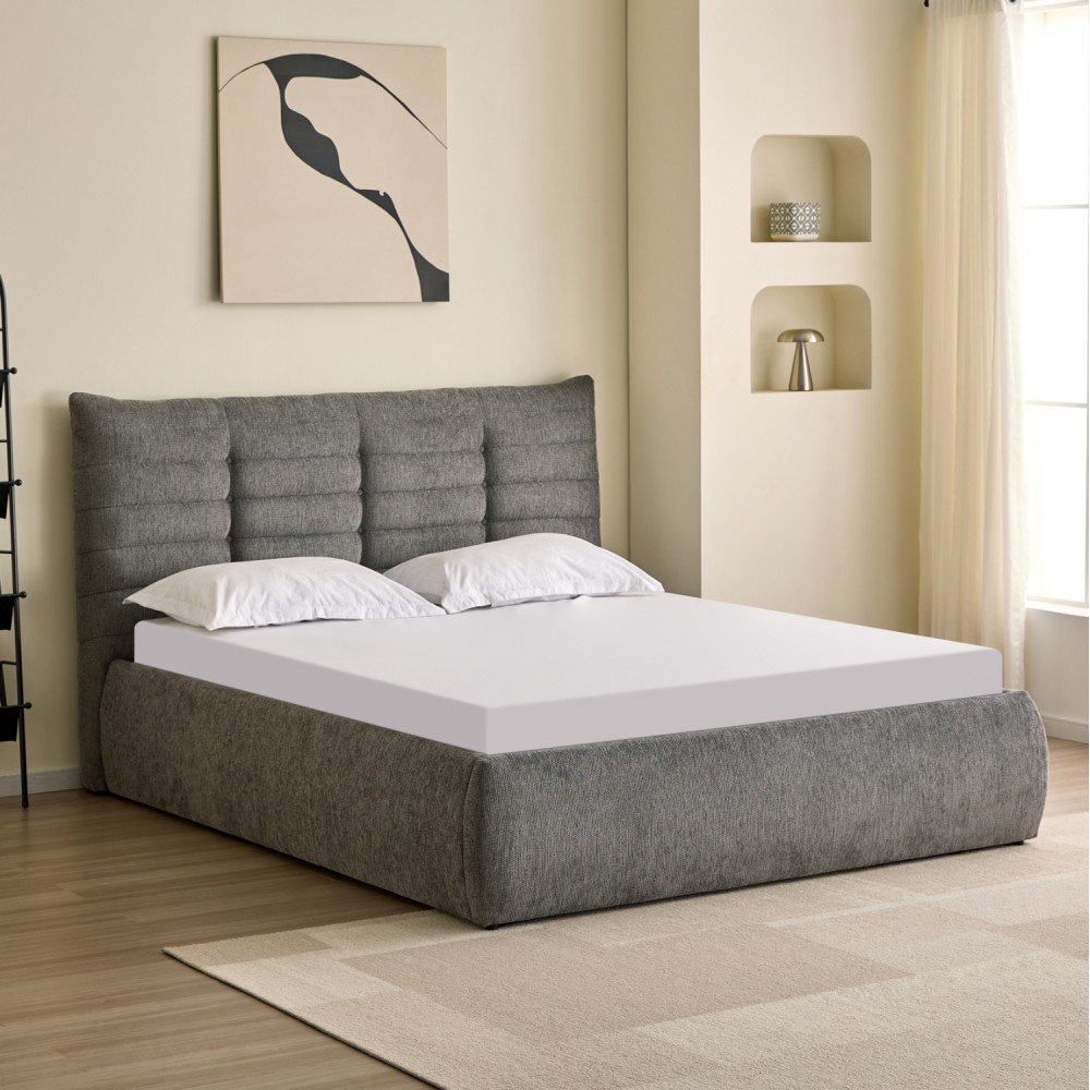 Κρεβάτι διπλό "SANDRA" με αποθηκευτικό χώρο από ύφασμα σε χρώμα γκρι 160x200