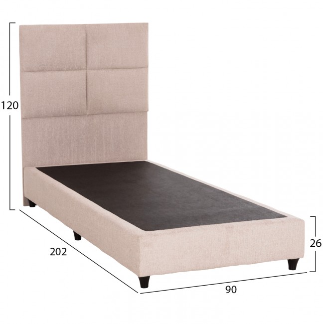 Κρεβάτι μονό "MILO" με αποθηκευτικό χώρο από ύφασμα teddy σε χρώμα μπεζ 90x200