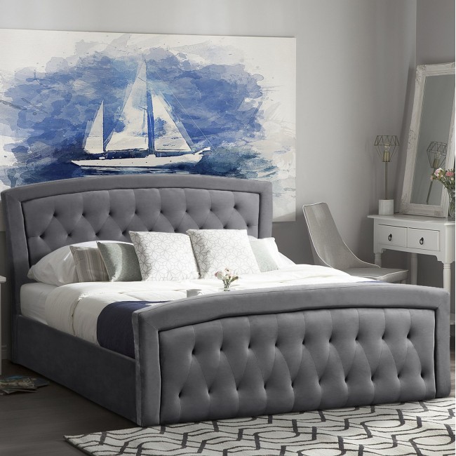 Κρεβάτι διπλό "ODELIA" με στρώμα και αποθηκευτικό χώρο από βελούδο σε χρώμα γκρι 160x200