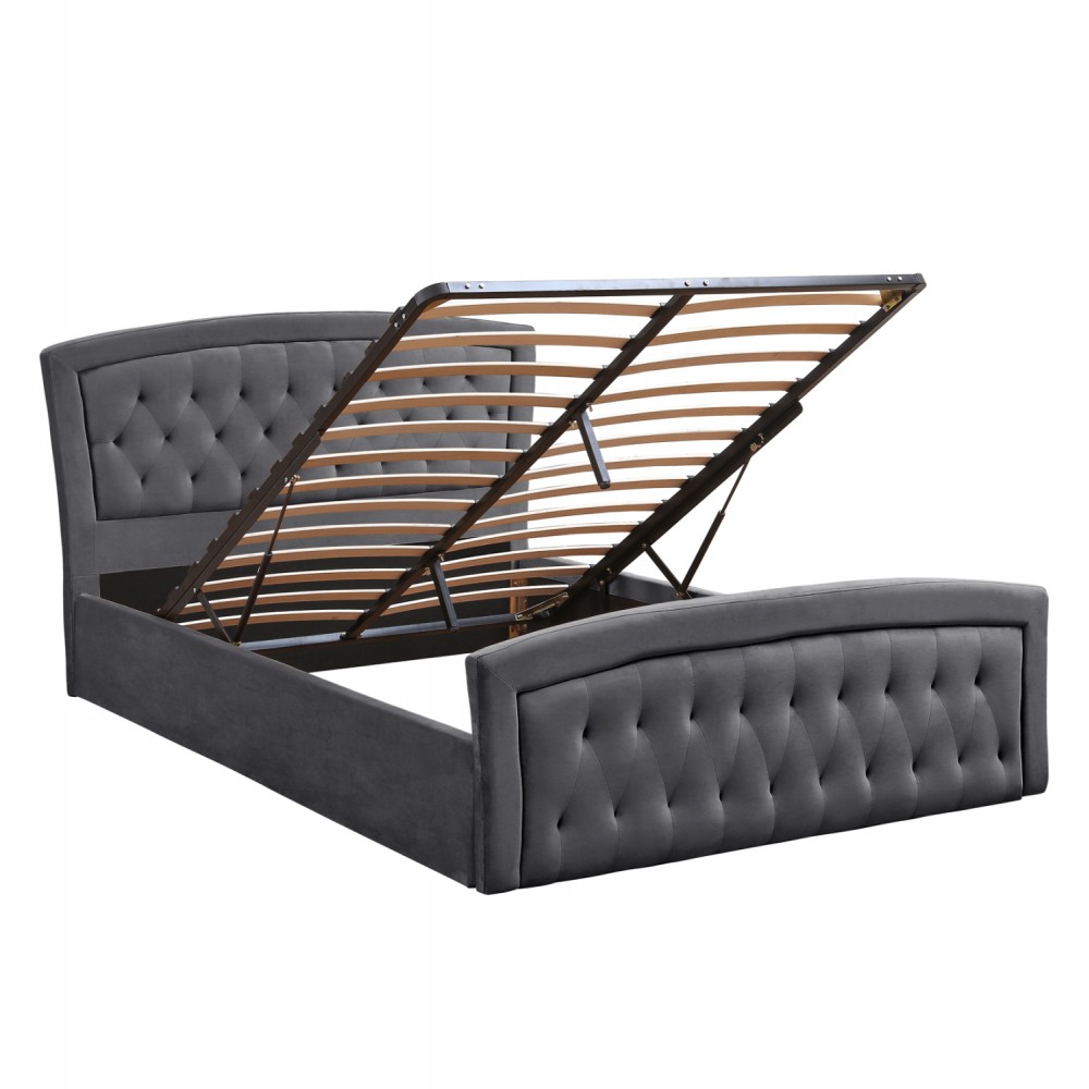 Κρεβάτι διπλό "ODELIA" με στρώμα και αποθηκευτικό χώρο από βελούδο σε χρώμα γκρι 160x200