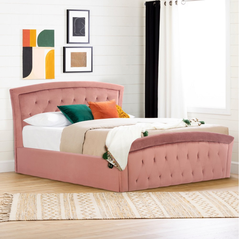 Κρεβάτι διπλό "ODELIA" με στρώμα και αποθηκευτικό χώρο από βελούδο σε χρώμα σάπιο μήλο 160x200