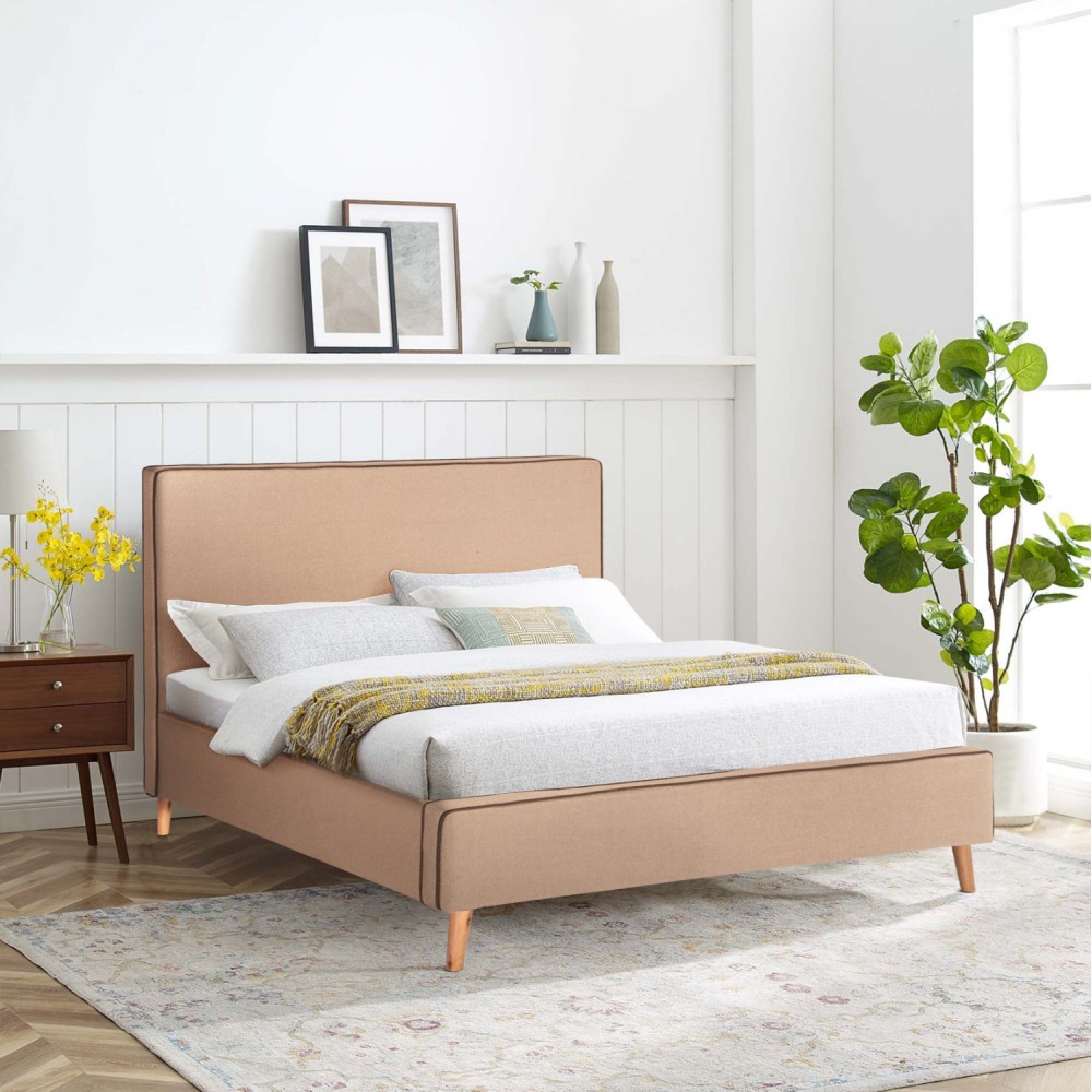 Κρεβάτι διπλό με στρώμα "INDRA" από ύφασμα σε χρώμα μπεζ 160x200