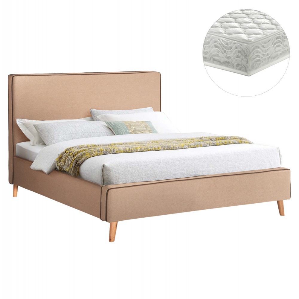 Κρεβάτι διπλό με στρώμα "INDRA" από ύφασμα σε χρώμα μπεζ 160x200