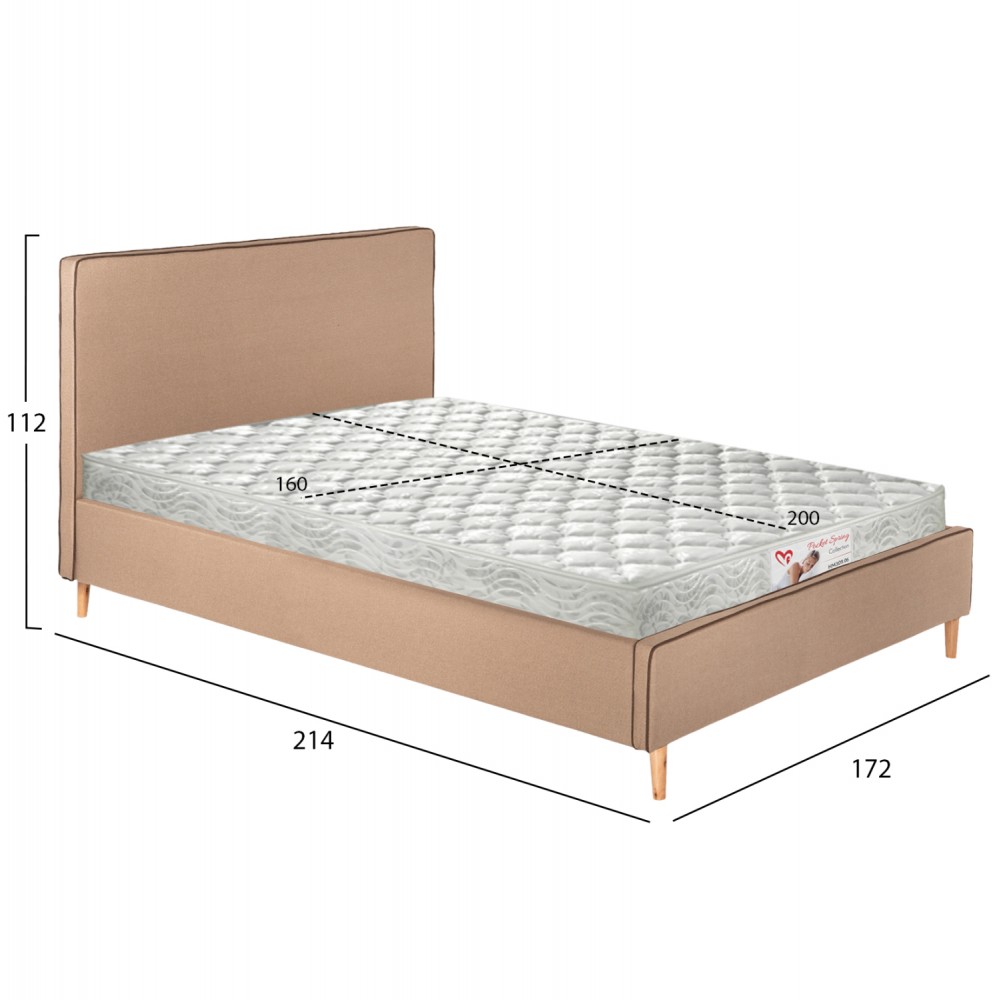 Κρεβάτι διπλό με στρώμα "INDRA" από ύφασμα σε χρώμα μπεζ 160x200