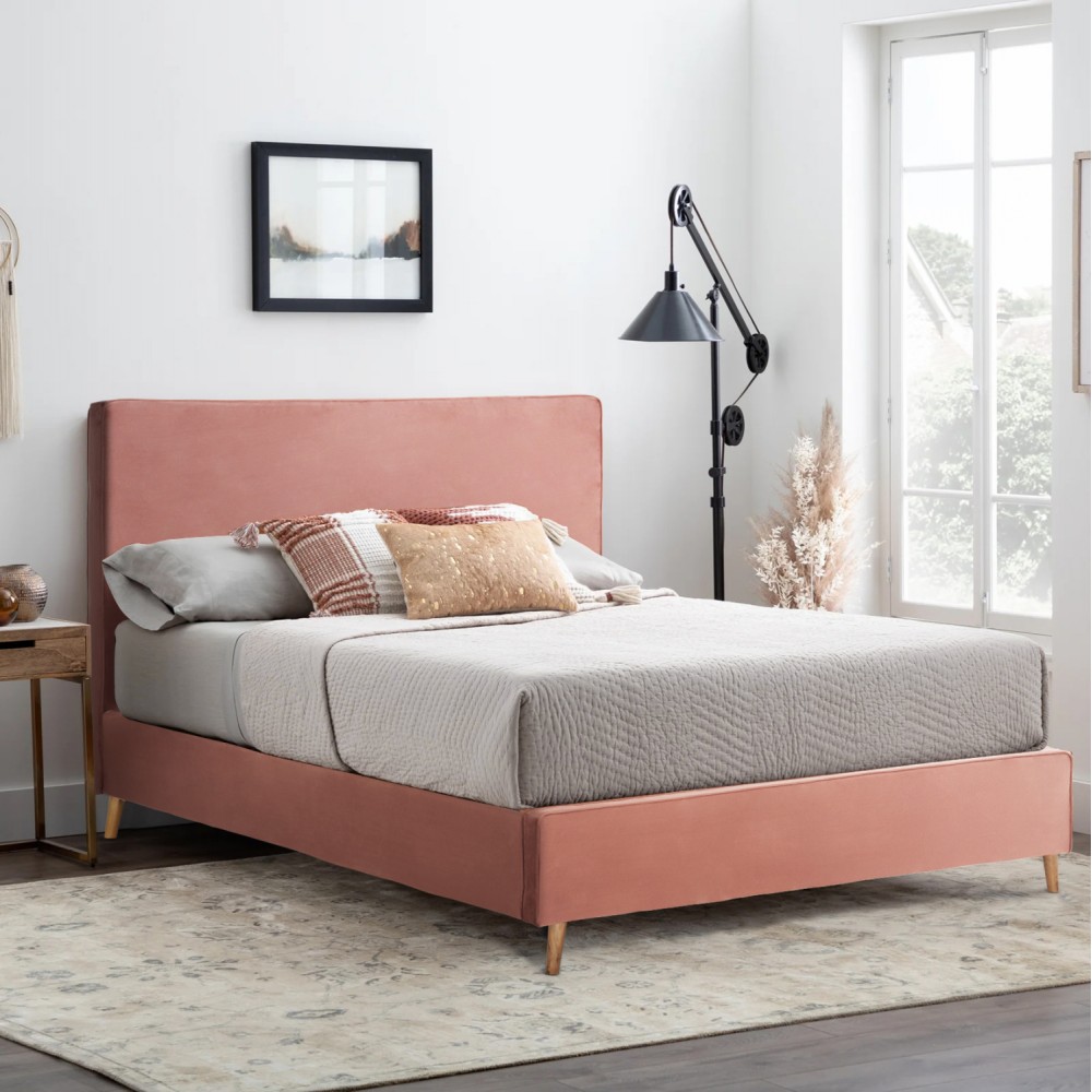 Κρεβάτι διπλό με στρώμα "INDRA" από ύφασμα σε χρώμα σάπιο μήλο 160x200