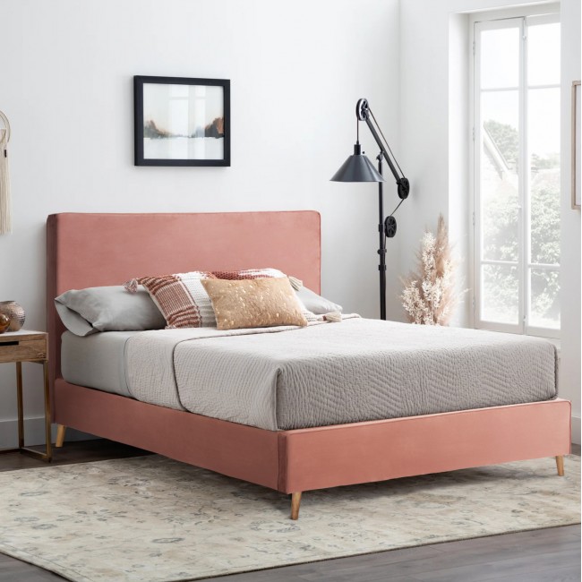 Κρεβάτι διπλό με στρώμα "INDRA" από ύφασμα σε χρώμα σάπιο μήλο 160x200