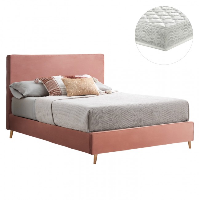 Κρεβάτι διπλό με στρώμα "INDRA" από ύφασμα σε χρώμα σάπιο μήλο 160x200