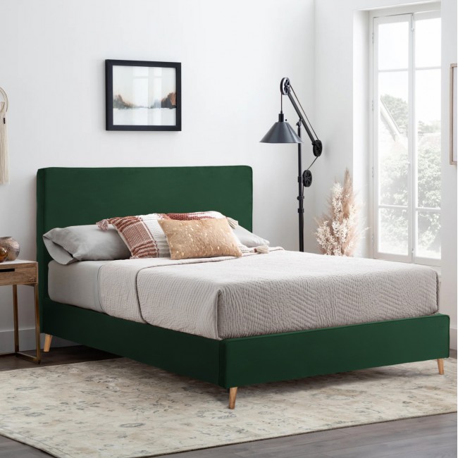 Κρεβάτι διπλό με στρώμα "INDRA" από ύφασμα σε χρώμα κυπαρισσί 160x200