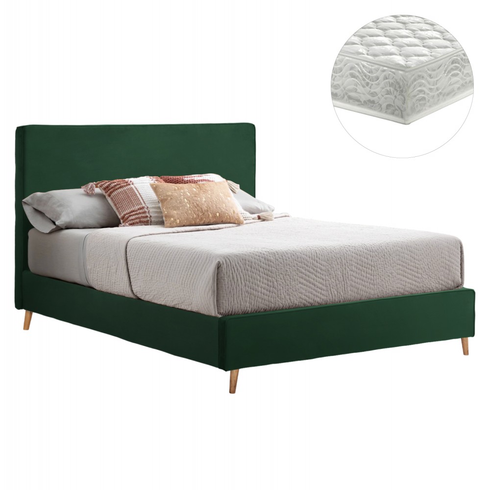 Κρεβάτι διπλό με στρώμα "INDRA" από ύφασμα σε χρώμα κυπαρισσί 160x200