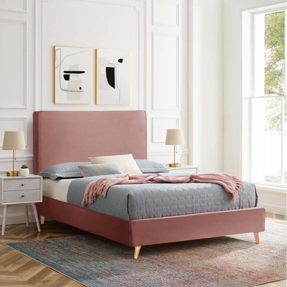 Κρεβάτι ημίδιπλο με στρώμα "MAYLIN" από βελούδο σε χρώμα σάπιο μήλο 120x200