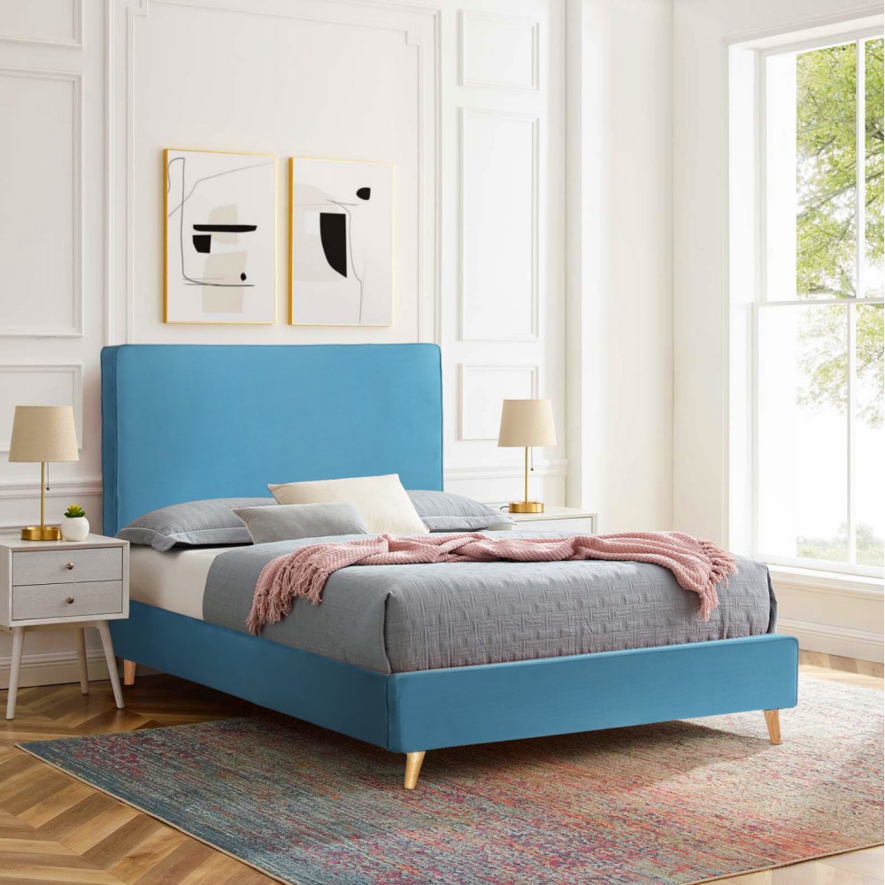 Κρεβάτι ημίδιπλο με στρώμα "MAYLIN" από βελούδο σε χρώμα τιρκουάζ 120x200