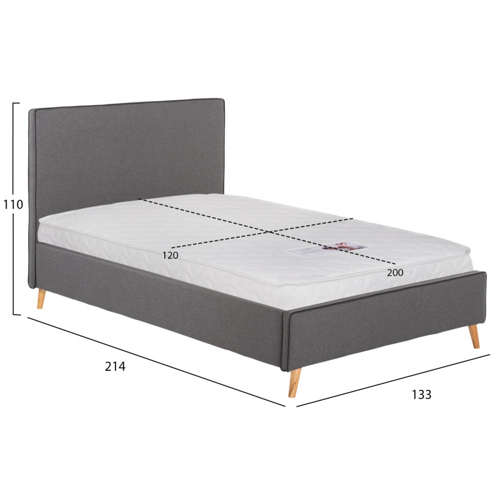 Κρεβάτι ημίδιπλο με στρώμα "MAYLIN" από ύφασμα σε χρώμα γκρι 120x200