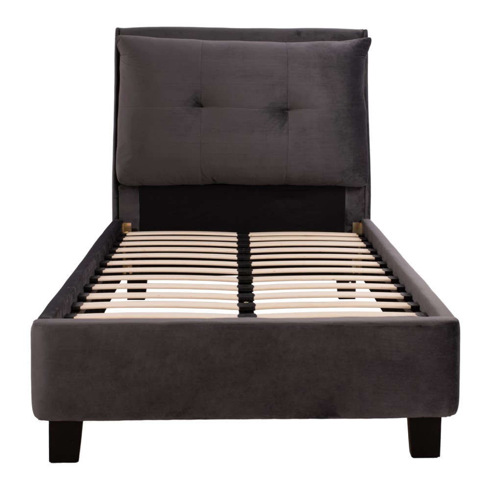 Κρεβάτι μονό με στρώμα "RILEY" από βελούδο σε χρώμα γκρι 90x200