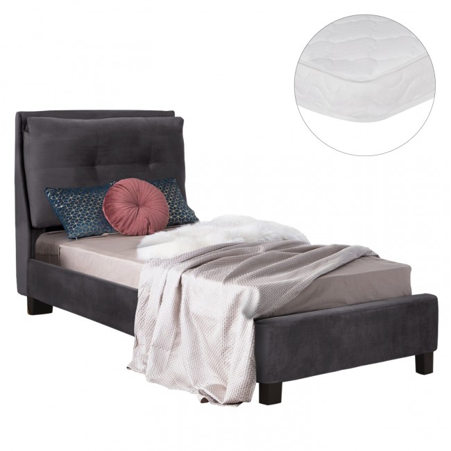 Κρεβάτι μονό με στρώμα "RILEY" από βελούδο σε χρώμα γκρι 90x200