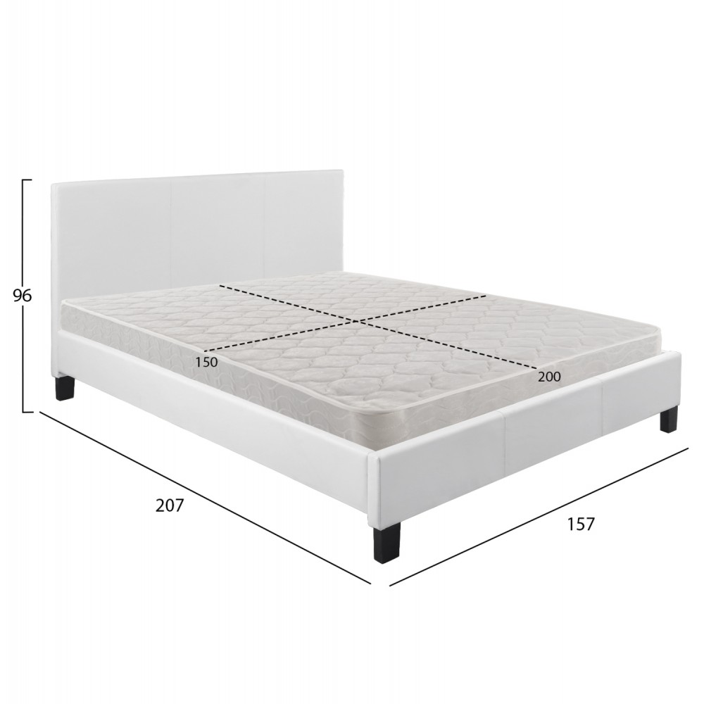 Κρεβάτι διπλό με στρώμα "BECCΑ" από pu σε χρώμα λευκό 150x200