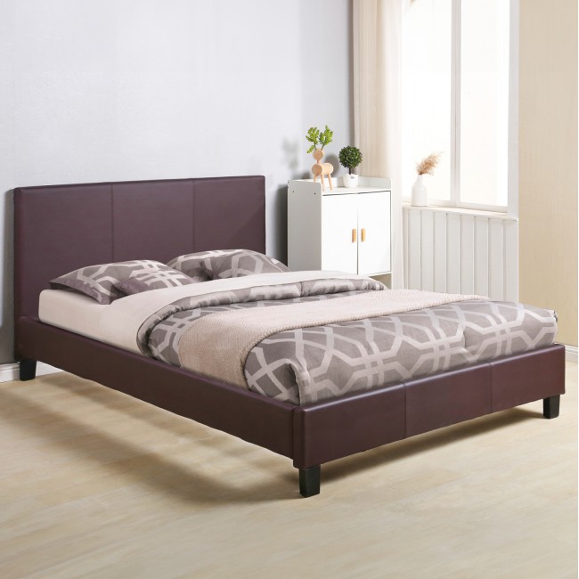 Κρεβάτι διπλό με στρώμα "BECCΑ" από pu σε χρώμα καφέ 150x200