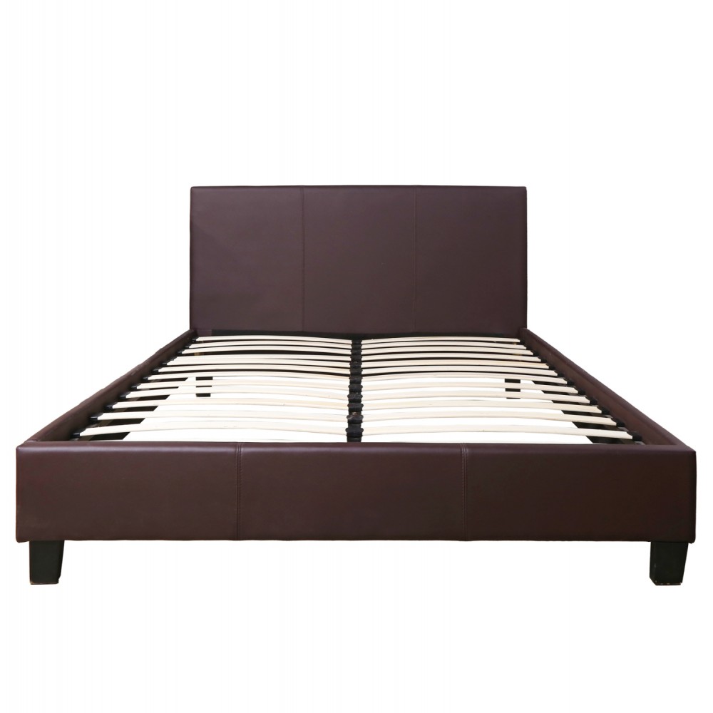 Κρεβάτι διπλό με στρώμα "BECCΑ" από pu σε χρώμα καφέ 150x200