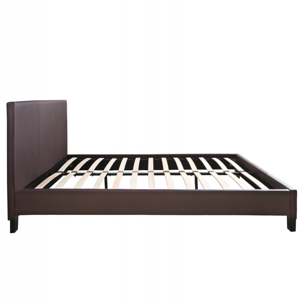 Κρεβάτι διπλό με στρώμα "BECCΑ" από pu σε χρώμα καφέ 150x200