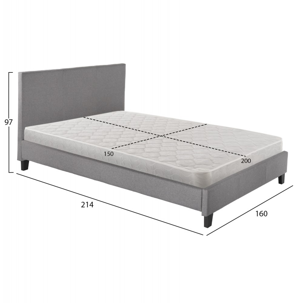 Κρεβάτι διπλό με στρώμα "BECCA" από ύφασμα σε χρώμα γκρι 150x200