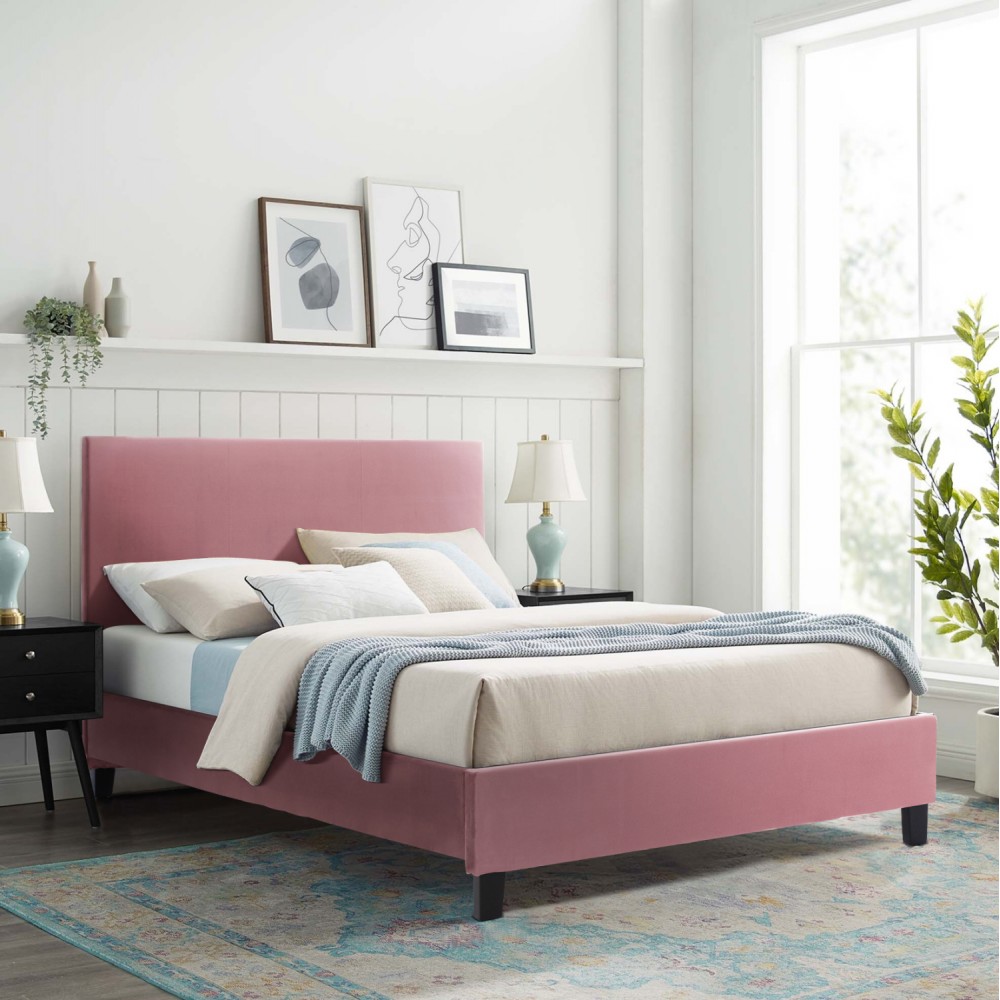 Κρεβάτι διπλό με στρώμα "BECCA" από βελούδο σε χρώμα σάπιο μήλο 150x200