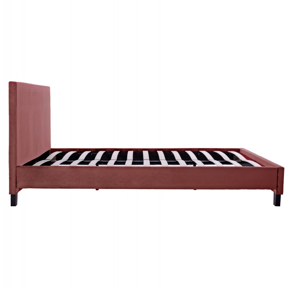 Κρεβάτι διπλό με στρώμα "BECCA" από βελούδο σε χρώμα σάπιο μήλο 150x200