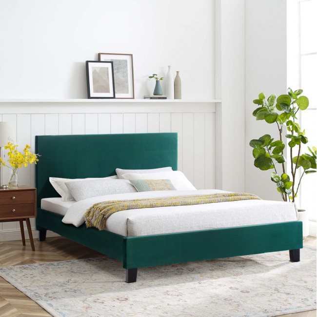 Κρεβάτι διπλό με στρώμα "BECCA" από βελούδο σε χρώμα κυπαρισσί 150x200