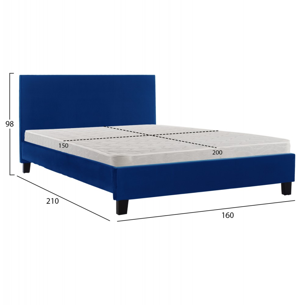 Κρεβάτι διπλό με στρώμα "BECCA" από βελούδο σε χρώμα μπλε 150x200