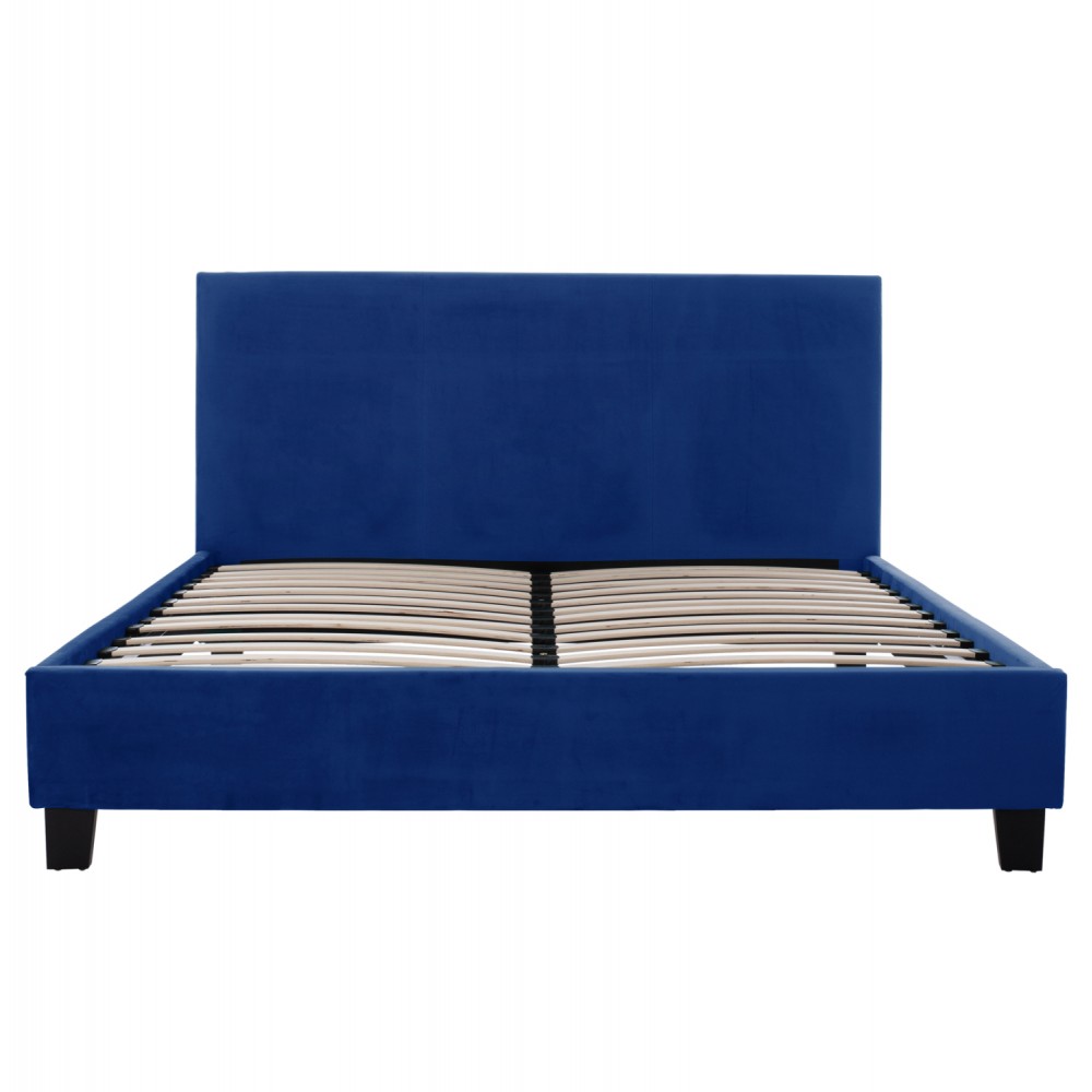 Κρεβάτι διπλό με στρώμα "BECCA" από βελούδο σε χρώμα μπλε 150x200