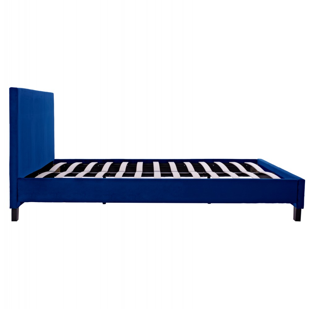 Κρεβάτι διπλό με στρώμα "BECCA" από βελούδο σε χρώμα μπλε 150x200